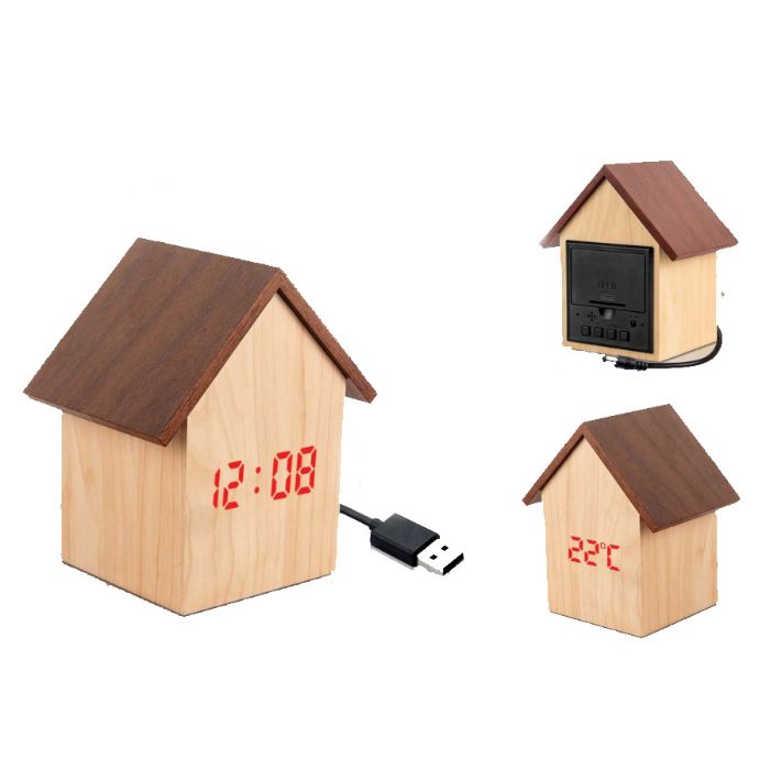 Hut Shape Wooden LED Clock